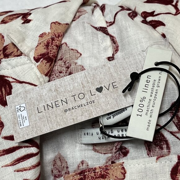 Rachel Zoe Jacket Womens L Red Floral‎ Linen Button Down Tie Waist Lightweight - Picture 8 of 8